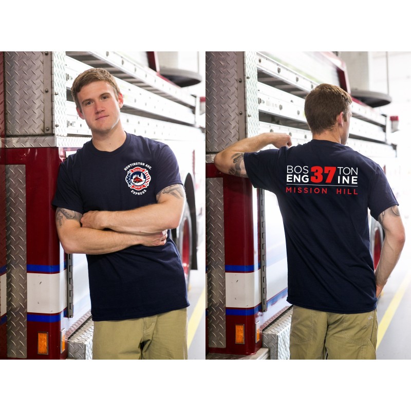 New Fire Department Boston City Massachusetts Engine 37 FireFighter Resc T-Shirt 