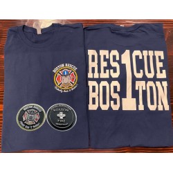Boston Fire Rescue 1 Combo Short-Sleeve Tee & Challenge Coin
